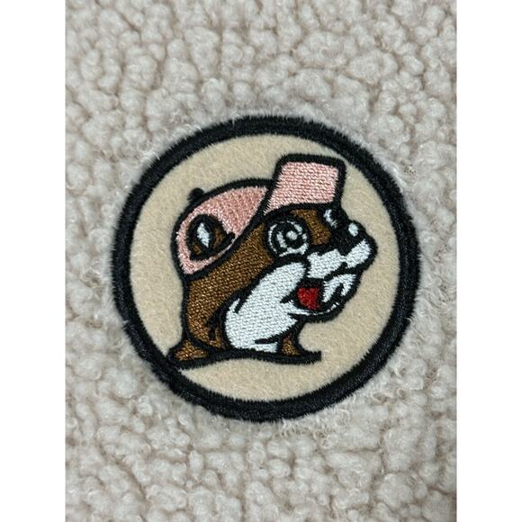 Buc-ee’s Women’s Large Sherpa Fleece Pullover Beige Pink Leopard Black Half Zip - Picture 6 of 8